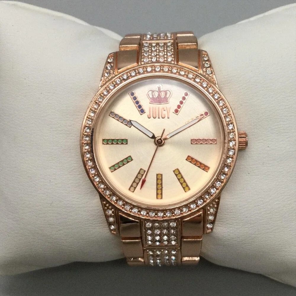 Juicy Couture Womens Watch 33mm Gold Tone Crystals JC/5014 New Battery 6.5
